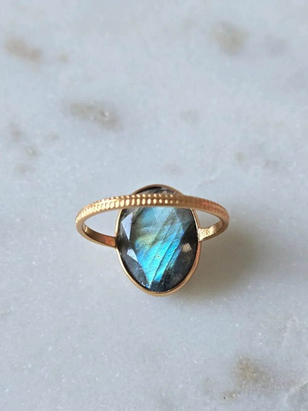 Labradorite? Asymmetrical oval ring - Picture 14 of 15